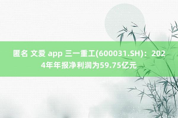 匿名 文爱 app 三一重工(600031.SH)：2024年年报净利润为59.75亿元
